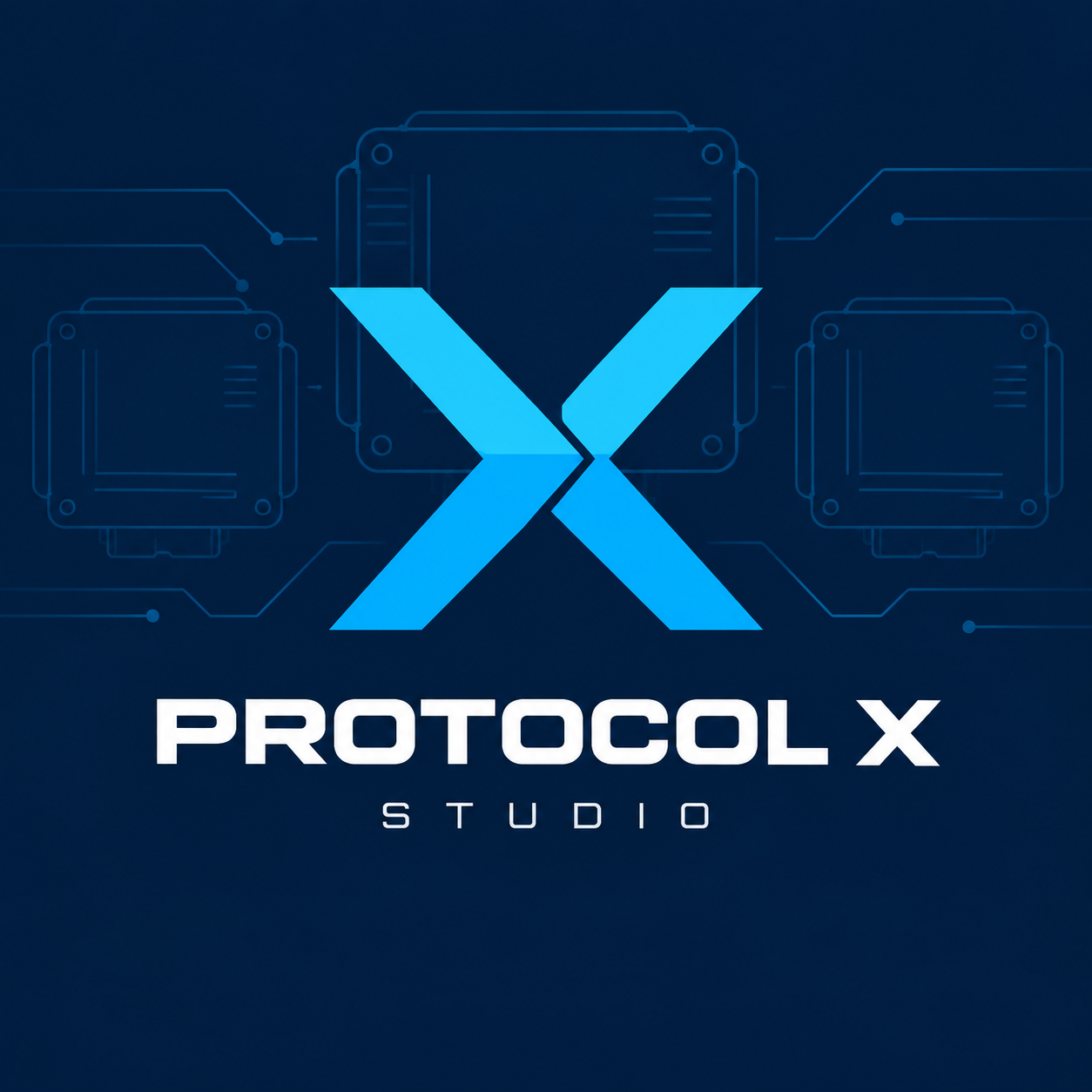 PROTOCOL X Studio — синий X и электронные блоки управления